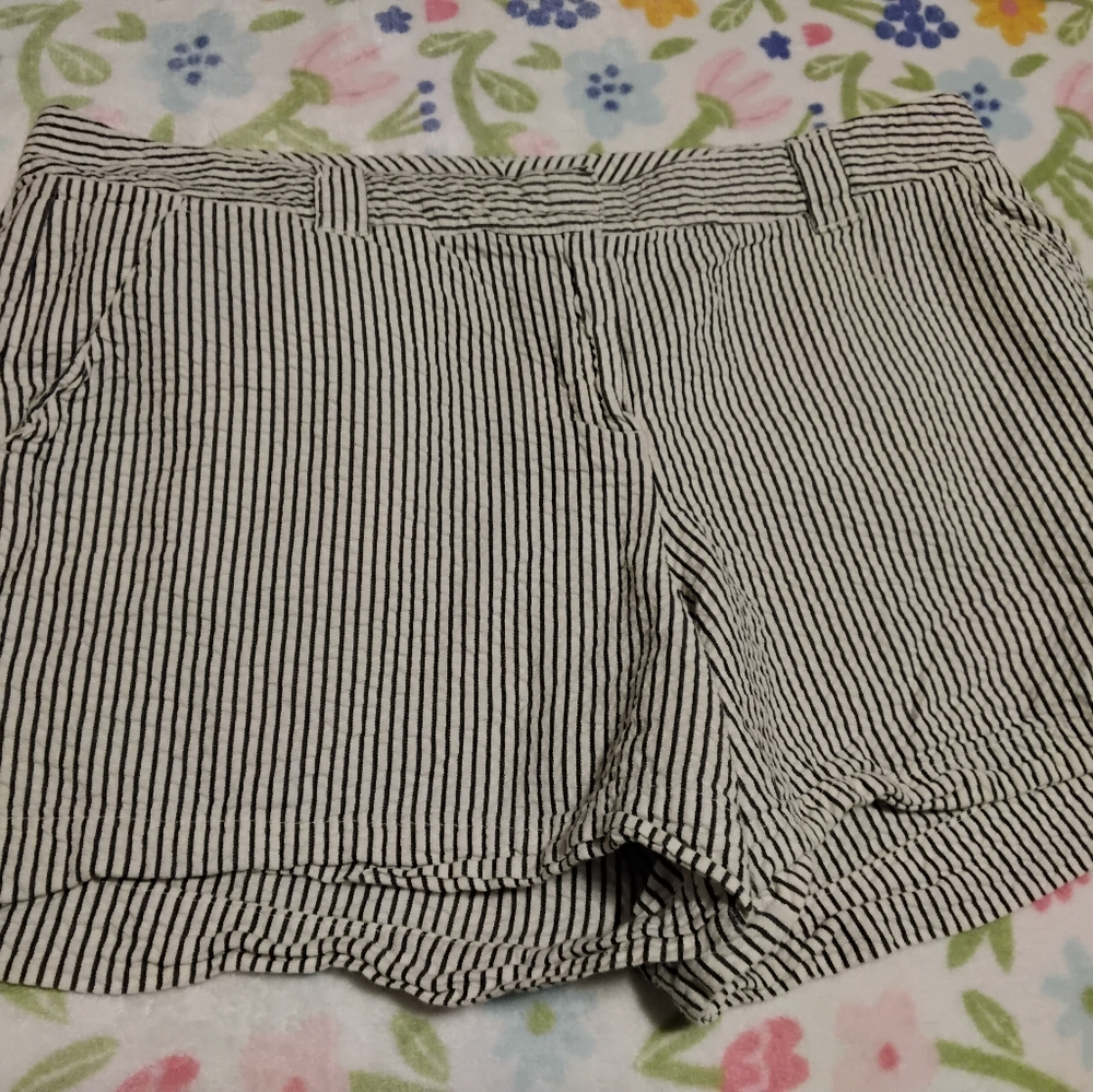 Lands End Women's size 14 High rise 100% Cotton Striped Chinos Shorts 36W 5L